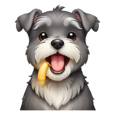 Cinematic Cute Yawning Miniature Schnauzer Portrait Emoji, Head cocked with a wide, adorable yawn and droopy, charming eyes, featuring a neatly trimmed, lovable salt-and-pepper fur, simplified yet irresistibly cute, highly detailed, glowing with a warm, relaxed radiance, high shine, exuding a sleepy yet spirited charm, styled with a soft, cozy glowing outline, capturing the essence of a Miniature Schnauzer mid-yawn, radiating pure, drowsy cuteness! sticker