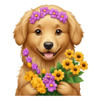 dog holding flowers sticker