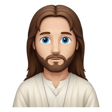 Jesus Christ with Blue eyes, brown long hair, white outfit sticker