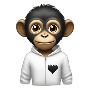 Monkey with read hair in white sweatshirt with black heart in paws  sticker
