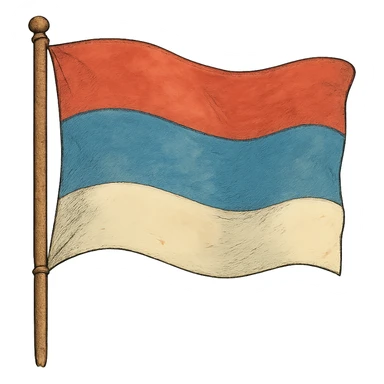 ghibli style flag with red, blue and white stripes sticker