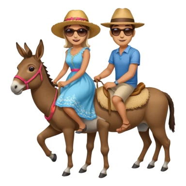a lady on a donkey while the man is walking alongside the donkey sticker