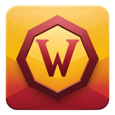 hexagon emblem with a thick yellow-to-gold outline and a dark red gradient inside. In the center, place a bold capital letter V in the same yellow-to-gold gradient as the outline. Keep the shapes clean and geometric, with smooth color transitions and no background color. sticker