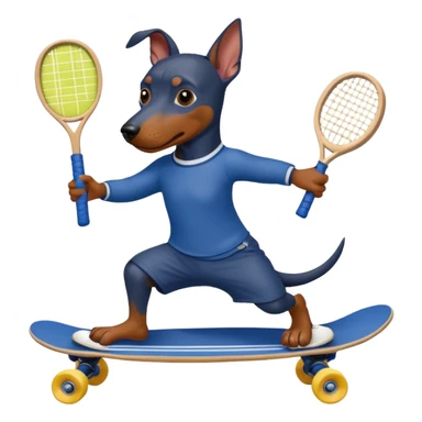 A blueberry Doberman on a skateboard while playing tennis sticker