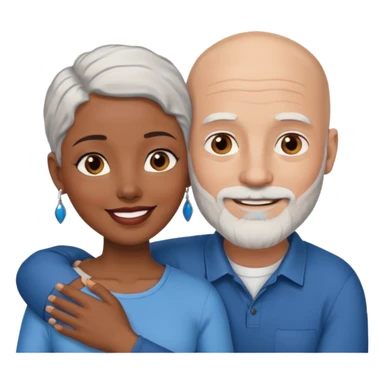 Talk bald white man with a white beard and blue eyes lovingly holding a black woman with brown eyes and grey hair sticker