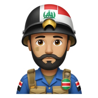 A very tired and sad, swarthy Iraqi soldier with a beard, an Iraqi flag on his helmet, a sad expression and bags under his eyes sticker