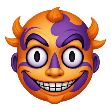Perfectly round Juggalo smiley face with elaborate face paint that is orange bordered by dark purple sticker
