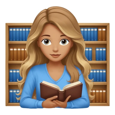 pretty female with long wavy brown hair with blonde highlights and blue eyes  in a relaxed position reading the book 'Rebecca' sticker