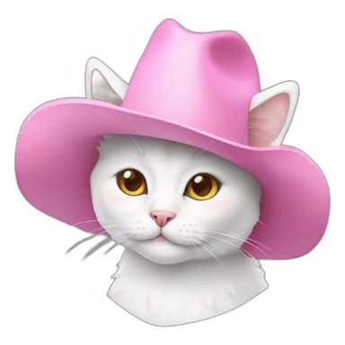white cat with pink cowboy hat sticker