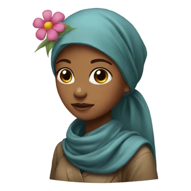 girl with head scarf and flower sticker
