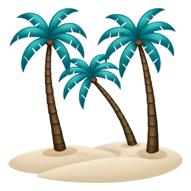 dark green palm trees, white sand, a little azure water on the edges, minimalism, iOS emoji style, transparent background, no smileys or faces sticker