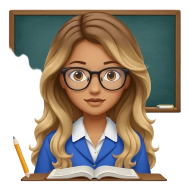 pretty female with long wavy brown hair with blonde highlights and blue eyes doing history homework  sticker