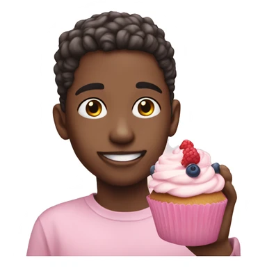 White skinned-Boy eating pastel pink cupcake with berries sticker