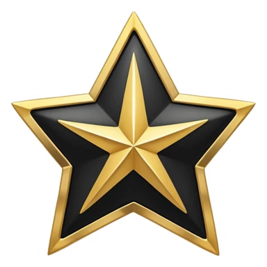 A clean and minimal digital vector graphic of a white five-pointed star centered on a black circular background, with a shiny gold ring border around the circle. The design should be flat, high-contrast, and suitable for use as a badge or emoji. sticker