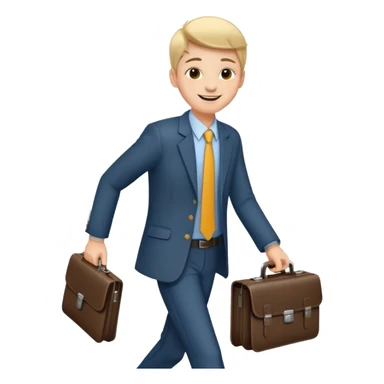 A satisfied teenager walks with a briefcase sticker