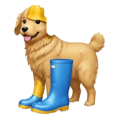 golden retriever with blue rainboots sticker