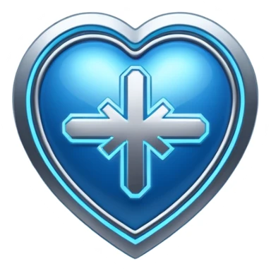 Futuristic premium medical AI logo emoji, sleek metallic heart or shield, ECG line forming stylized letters AI, neon blue and silver, 3D effect, glowing edges, minimal but bold, tech-savvy, high-tech healthcare branding, instantly recognizable, viral-ready, vector flat style with subtle shadows sticker