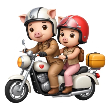 pig couple riding a motorbike together sticker