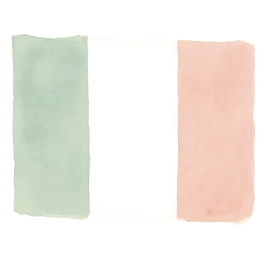 Italian flag in watercolor style with white, green, and pink pastel tones. sticker