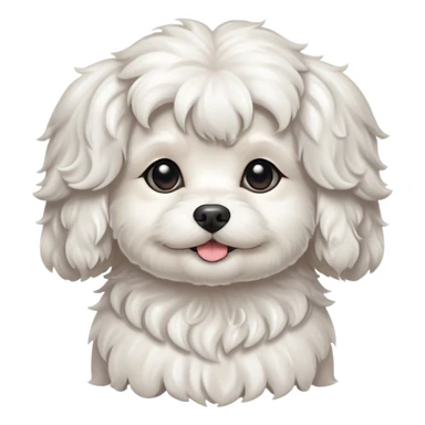 Cinematic Cute Wavy-Haired Maltese dog Portrait Emoji, Head tilted playfully and inquisitively, featuring a luxurious, wavy-haired white coat with a healthy sheen, round, sparkling dark eyes filled with curiosity, Simplified yet irresistibly adorable features, highly detailed, glowing with a warm, friendly glow, high shine, affectionate and lively, stylized with a touch of whimsy, bright and endearing, soft glowing outline, capturing the essence of a mischievous yet loving companion, so playful it feels like it could scamper out of the screen and into your arms! sticker