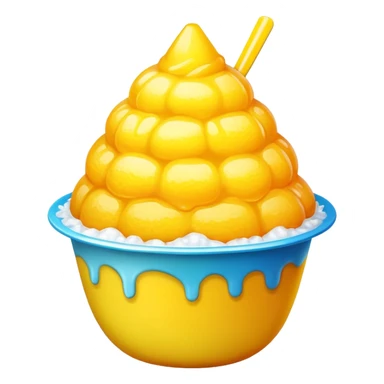 shaved ice dessert with bright yellow syrup sticker