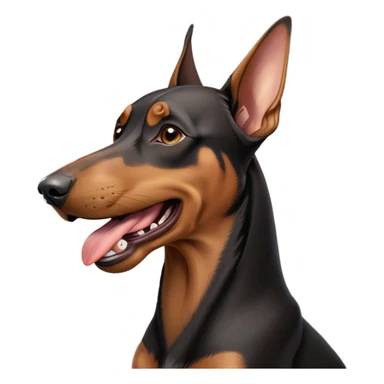 cinematic-cute-yawning-doberman-portrait-emoji,-head-tilted-slightly-with-a-dramatic,-wide-open-yawn,-revealing-a-sleek black and brown fur-with-a-subtle-shimmer,-floppy-ears-slightly-drooping,-round-brown-eyes-barely-open-in-drowsy sticker