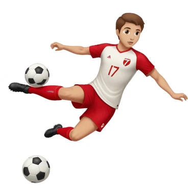 Guy kicking soccer ball with red jersey and wearing number 7 with brown hair sticker