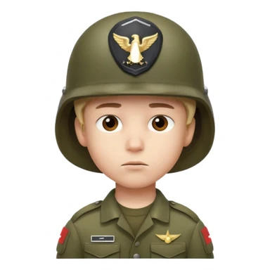 a young boy wearing a military helmet sticker