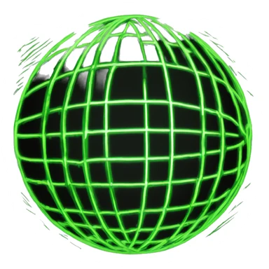 imagine a neon green globe with lines in the shape of a sphere with a black background sticker