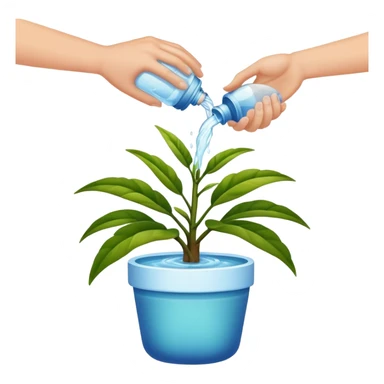 hands pouring water onto a potted plant, simple and friendly sticker