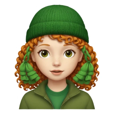  ginger girl with a green beanie with curly hair  sticker
