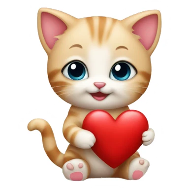 Cute kitten holding a heart sticker