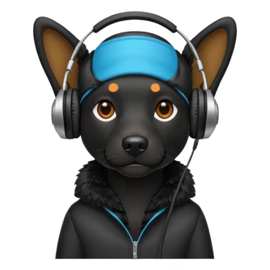 stylish black dog wearing headohones sticker