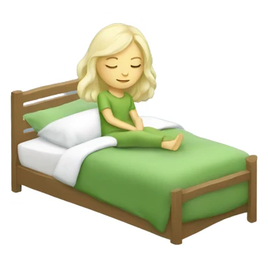 white blonde girl sleeping cozy in matcha green bed sticker