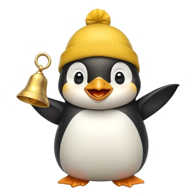Laughing penguin yellow beanie  ringing gold bell sticker