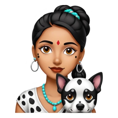 Indian woman who is neon and has a dog who is black and white spots  sticker