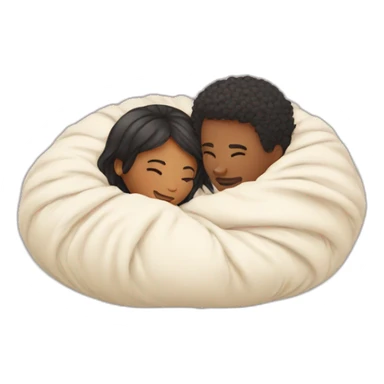 lovers cuddle in ball of comforter sticker
