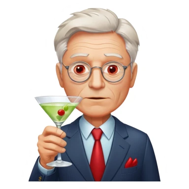 older businessman with red face holding martini glass, disheveled appearance sticker