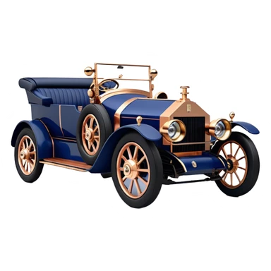  tarnished dark blue led lights C-3PO ghost buster’s 1927 delicately inlaid rose gold wood barrel accents Model-T x Rolls Royce efficiently powered by futuristic electric motors and dynamos with wide racing wheels that are strong agile advanced suspension and steering sticker