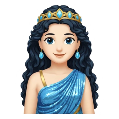 Minerva, Goddess from Wisdom Roman Deities with long black wavy hair, light blue sequin toga sticker