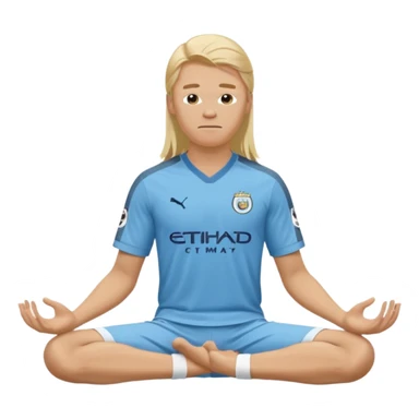 Erling Haaland long hair doing the lotus position Manchester city  sticker
