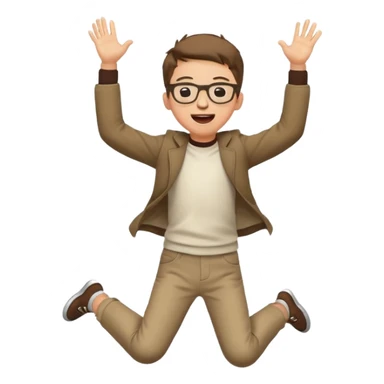 Very excited boy, jumping for joy, full body, eyes closed, wearing glasses sticker