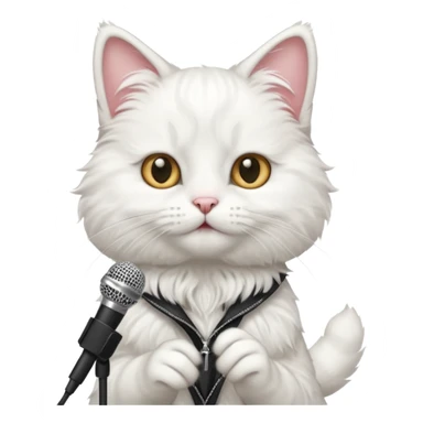 white cat holding microphone sticker