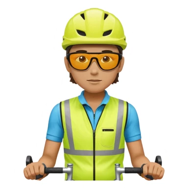 Cyclist with hi-vis vest, while cyclig sticker