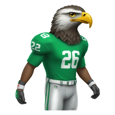 Eagle wearing a #26 green football jersey and green helmet sticker