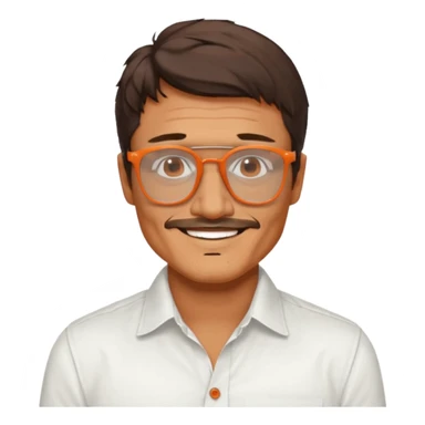 Pedro pascal looking really steamy and sexy smiling in an opened white button down shirt with shady orange glasses sticker