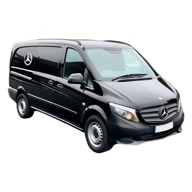 Black Mercedes Vito funeral van with the logo JTB on it  sticker