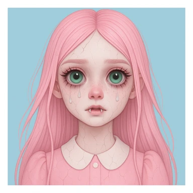 Make this pastel horror profile picture scarier while keeping it cute, expressive, and minimal, inspired by the style of imagen-4-fast-KaUtLiSA10F. Enhance the horror elements subtly but maintain the pastel color palette and minimalistic design with expressive features. sticker