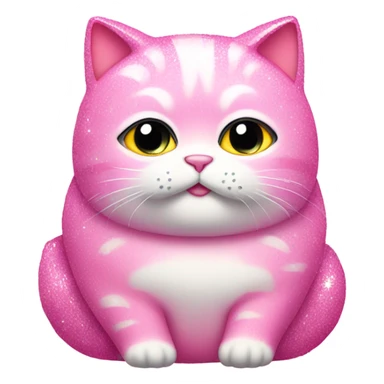 Pink sparkly fat cat with glitter  sticker