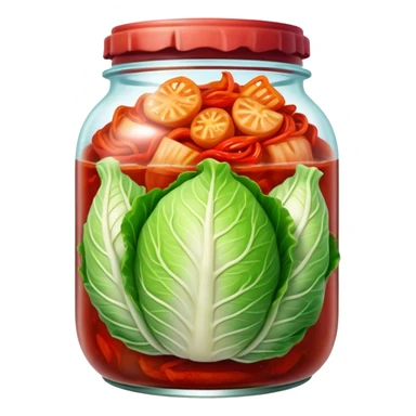 Kimchi Cinematic Realistic Kimchi Dish Emoji, depicted as spicy, fermented cabbage with vibrant red hues neatly served in a traditional jar, rendered with dynamic textures and bold, appetizing lighting. sticker